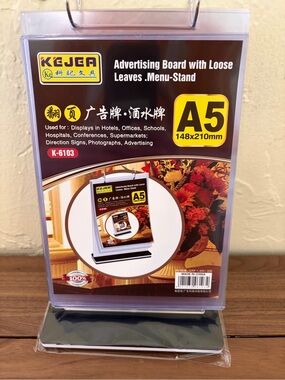KEJEA A5 Multi-Page Acrylic Display Stand Flip Menu Holder 6 Sleeves
